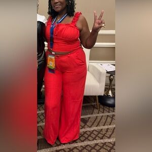 Two Piece Tank and High-Waist Red Wide-Leg Pants - Women's